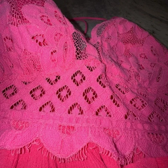 Zenana Tank Top Medium Hot Pink Cami Baby Doll Lace Y2K Cropped - Picture 3 of 6
